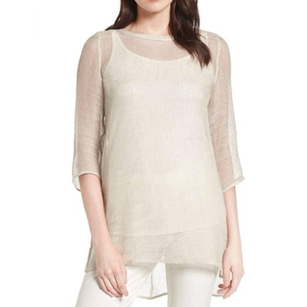 Eileen Fisher Cream Linen Tunic Top